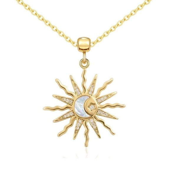Jewelry - Sun Moon Necklace Womens 14K Gold Plated New Celestial CZ Mother of Pearl